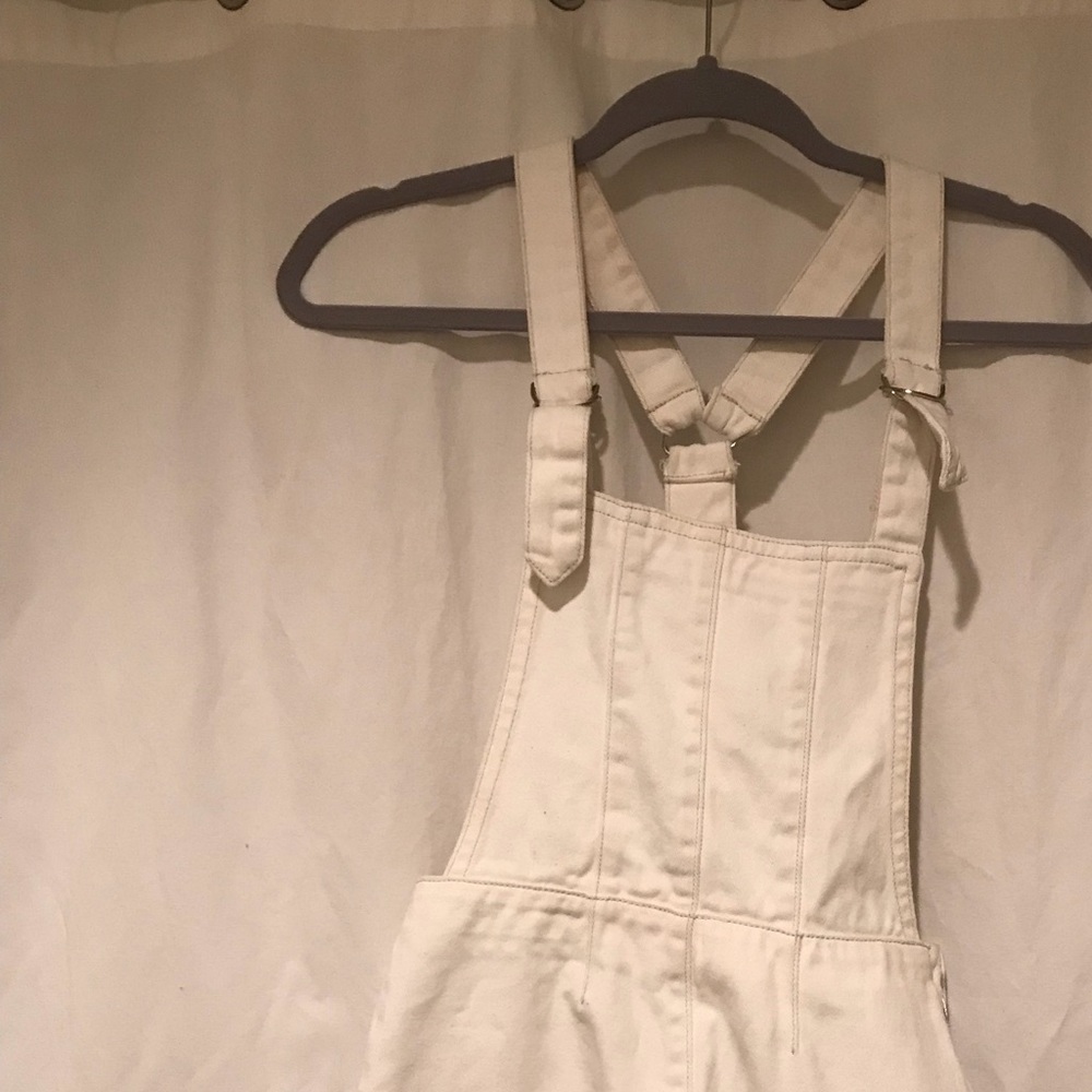 Mink Pink short, white denim overalls